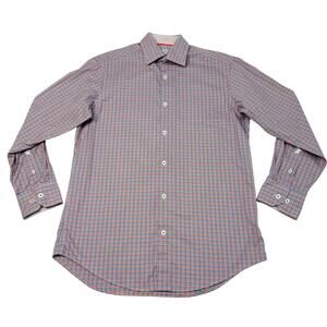 Bugatchi Uomo Button Up Plaid Shirt Flip Cuff Mens 15 32/33 Colorful